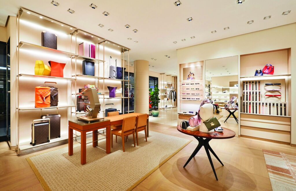 Commercial audio solution featuring 70v/100v invisible series speaker in Louis Vuitton high end retail store